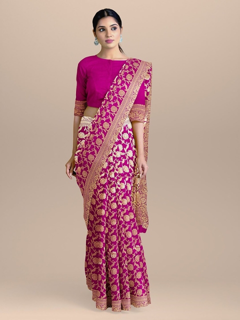 

BharatSthali Pink & Beige Silk Cotton Woven Design Banarasi Saree