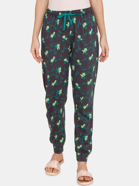 

Zivame Women Grey & Green Printed Lounge Pants