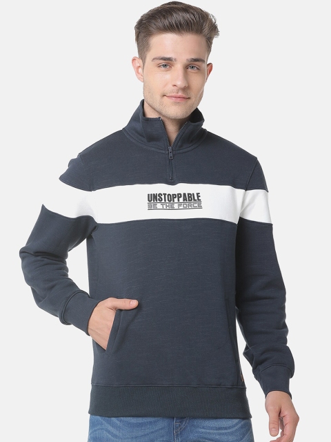 

Campus Sutra Men Navy Blue Colourblocked Sweatshirt