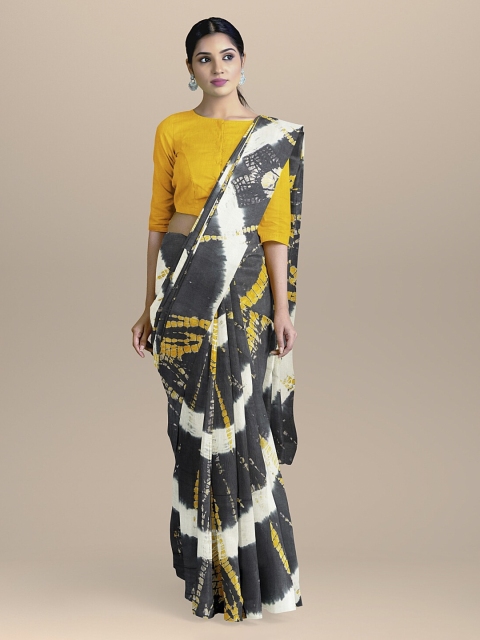 

BharatSthali Grey & Yellow Handloom Pure Cotton Dyed Saree