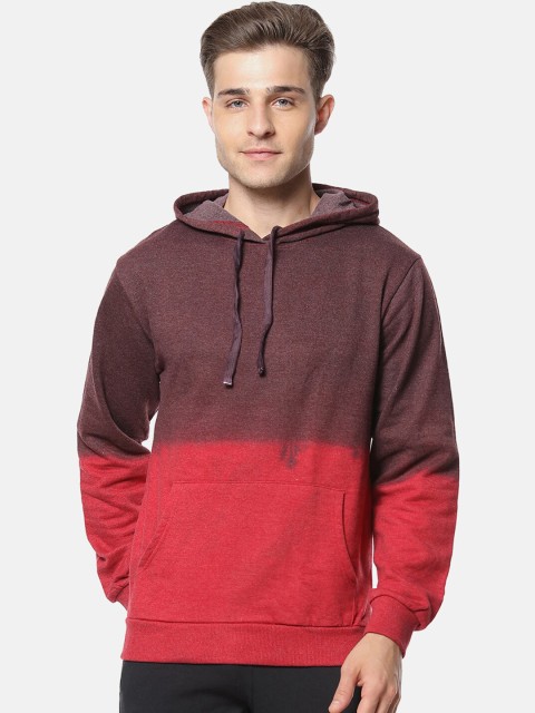

Campus Sutra Men Maroon & Brown Colourblocked Hooded Sweatshirt