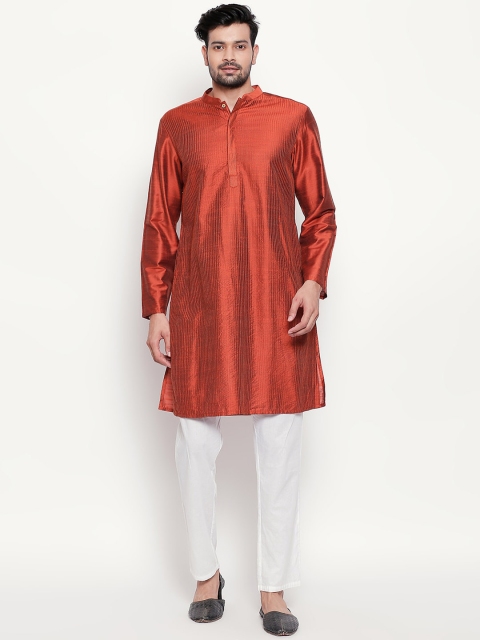 

indus route by Pantaloons Men Rust Red Embroidered A-Line Kurta