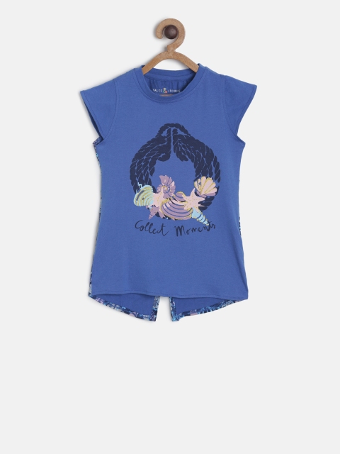 

TALES & STORIES Girls Blue Printed Top