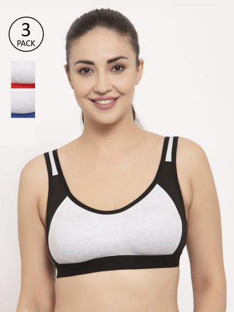 

GRACIT Pack Of 3 Colourblocked Non-Wired Non Padded Sports Bras PW16-01-03-05-28B, Black