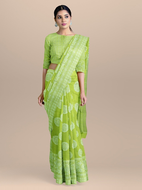 

BharatSthali Green Silk Cotton Woven Design Handloom Banarasi Saree