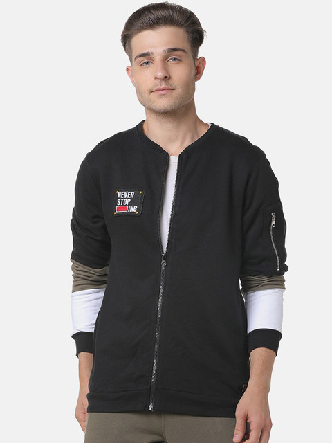 

Campus Sutra Men Black & Olive Green Colourblocked Sweatshirt
