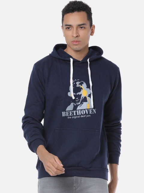 

Campus Sutra Men Blue Printed Hooded Sweatshirt