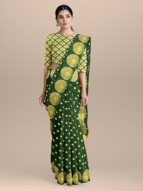 

BharatSthali Green Printed Silk Cotton Saree