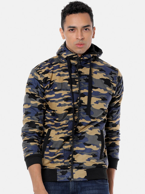 

Campus Sutra Men Brown & Blue Camouflage Printed Windcheater Bomber