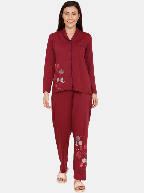 

Zivame Women Maroon Printed Night suit