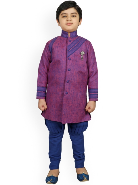 

SG YUVRAJ Boys Purple & Blue Woven Design Kurta with Churidar