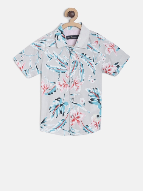 

TALES & STORIES Boys Grey & Blue Regular Fit Printed Casual Shirt
