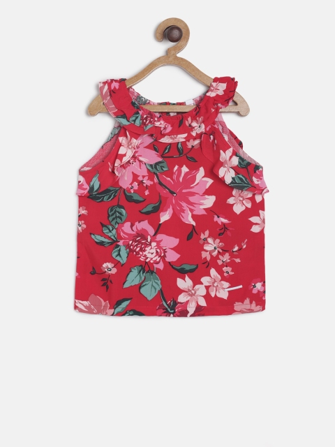 

TALES & STORIES Girls Red Floral Printed Pure Cotton Top