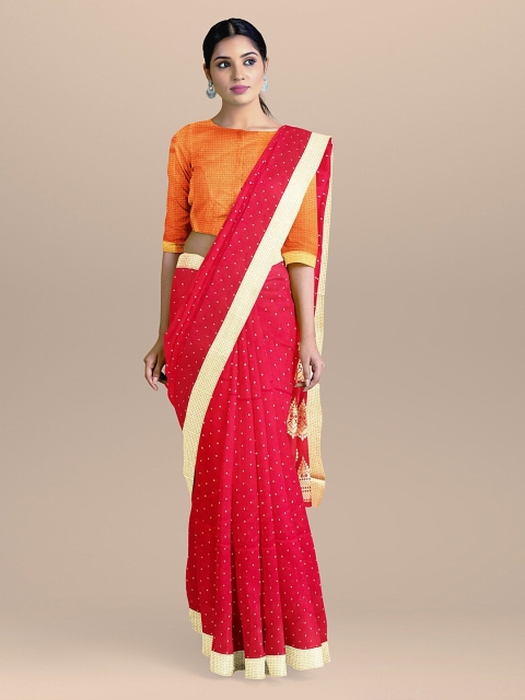 

BharatSthali Red & Gold-Toned Silk Cotton Woven Design Banarasi Sustainable Saree