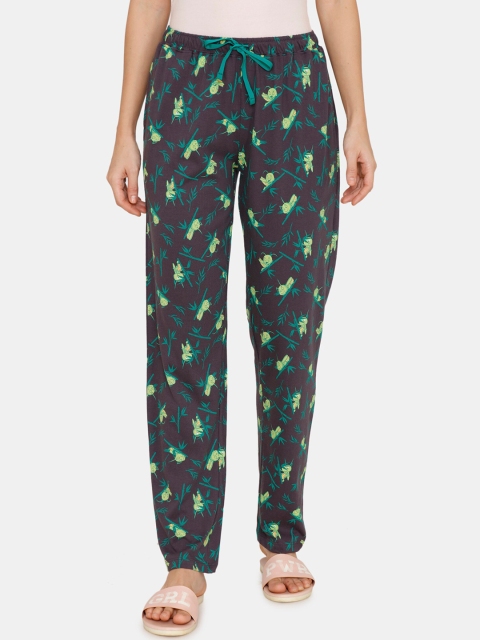 

Zivame Women Charcoal Grey & Green Printed Lounge Pants