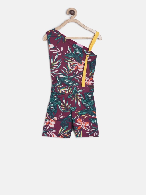 

TALES & STORIES Girls Maroon & Green Printed Playsuit