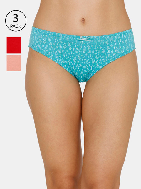 

Zivame Women Pack of 3 Multicoloured Bikini Briefs ZI2414COREORNGE, Blue