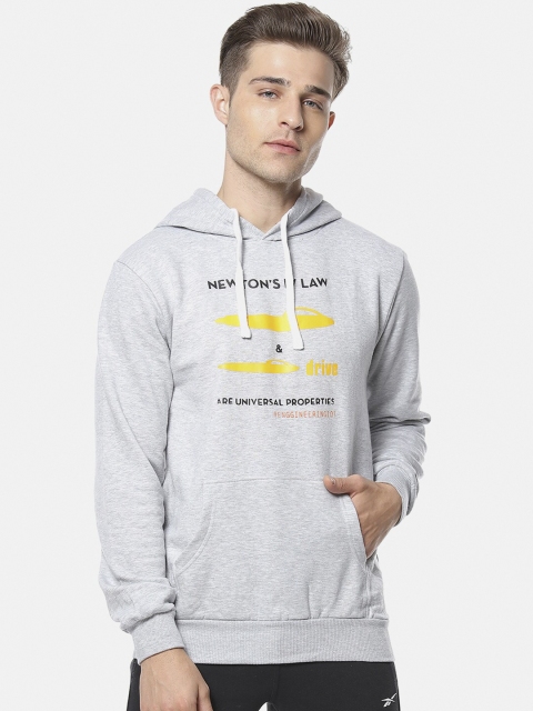 

Campus Sutra Men Grey Printed Hooded Sweatshirt