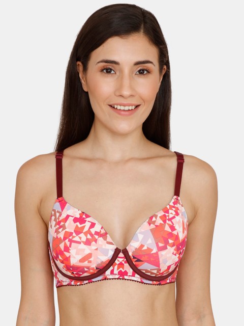 

Zivame Pink & Maroon Printed Non-Wired Lightly Padded T-shirt Bra ZI0100Y033PURPL