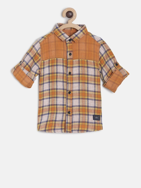 

TALES & STORIES Boys Mustard Yellow & Blue Regular Fit Checked Casual Shirt