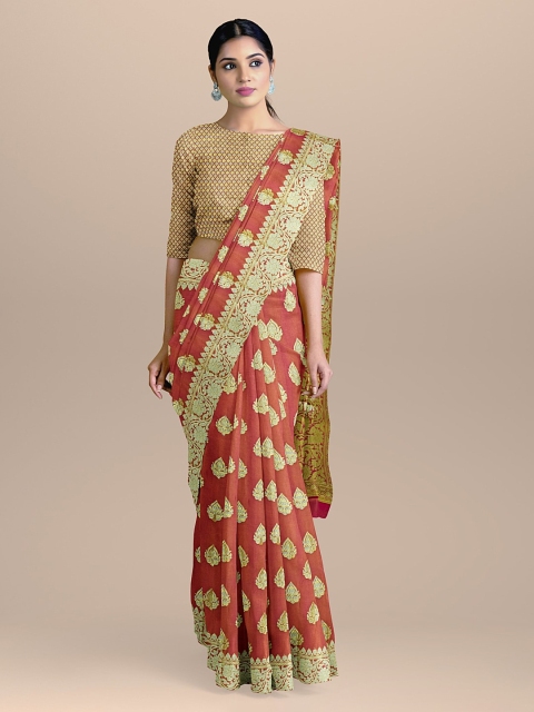 

BharatSthali Brown & Beige Silk Cotton Woven Design Banarasi Saree