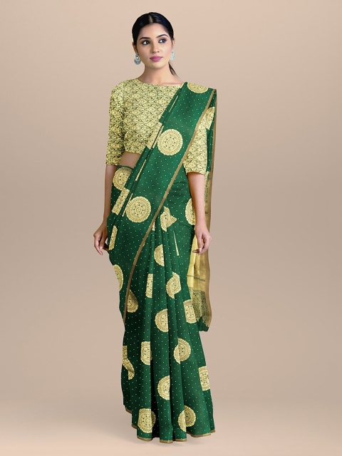 

BharatSthali Green & Gold Silk Cotton Woven Design Banarasi Saree
