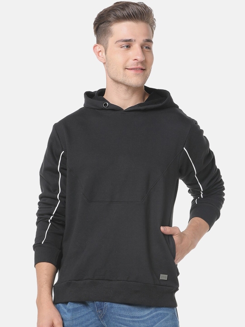 

Campus Sutra Men Black Solid Hooded Sweatshirt
