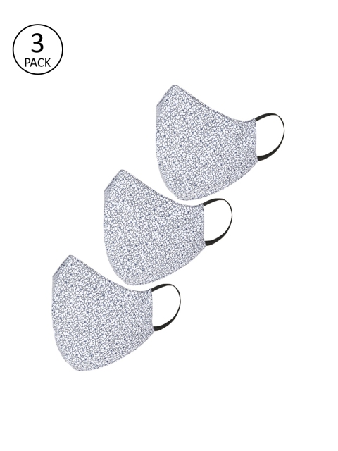 

Tossido Men 3 Pcs White Printed 3-Ply Reusable Cloth Masks