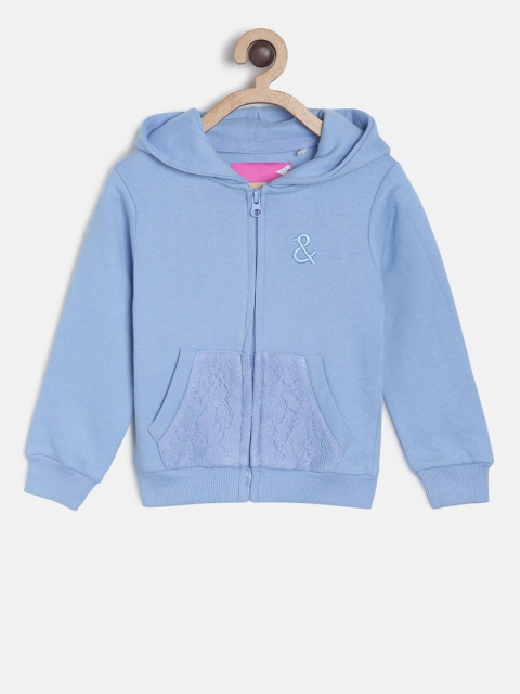 

TALES & STORIES Girls Blue Solid Hooded Sweatshirt