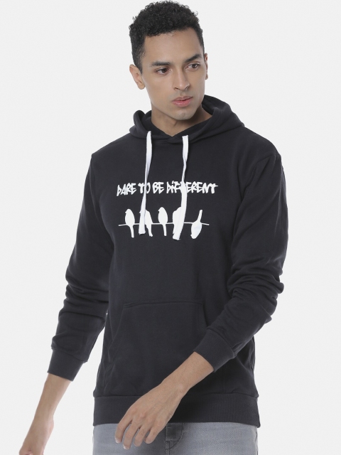 

Campus Sutra Men Black Printed Hooded Sweatshirt