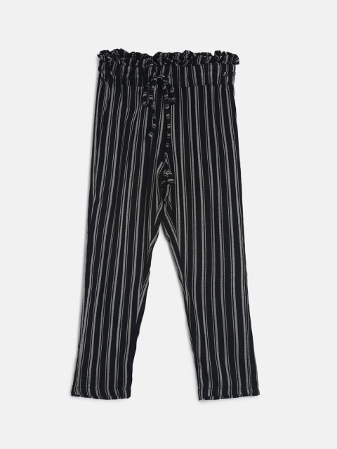 

TALES & STORIES Girls Black & Grey Regular Fit Striped Regular Trousers