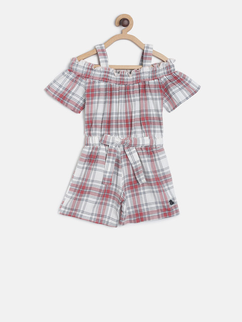 

TALES & STORIES Girls Red & Grey Checked Playsuit