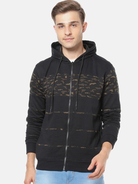 

Campus Sutra Men Black & Green Printed Hooded Sweatshirt