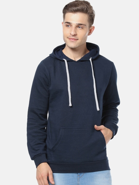 

Campus Sutra Men Navy Blue Solid Hooded Sweatshirt