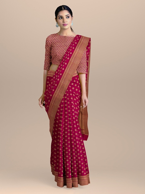 

BharatSthali Magenta & Gold-coloured Woven Design Silk Cotton Saree