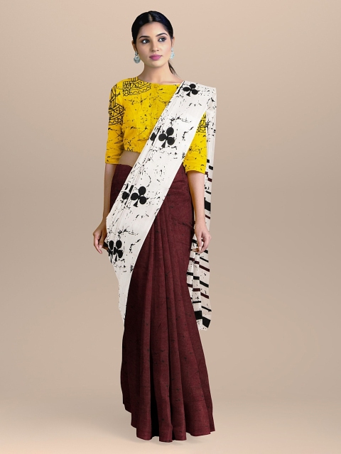 

BharatSthali White & Maroon Handloom Pure Cotton Printed Saree