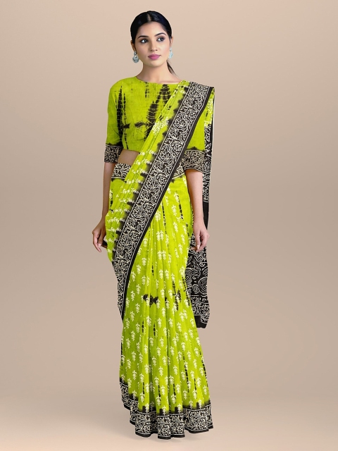 

BharatSthali Green & Black Pure Cotton Dyed Handloom Sustainable Saree