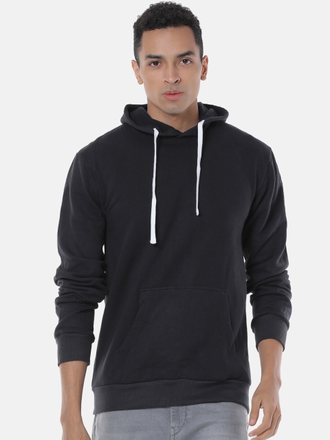 Campus Sutra Men Black Solid Hooded Sweatshirt