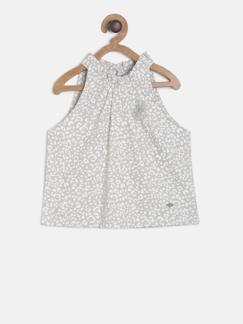 

TALES & STORIES Girls Grey Printed A-Line Pure Cotton Top