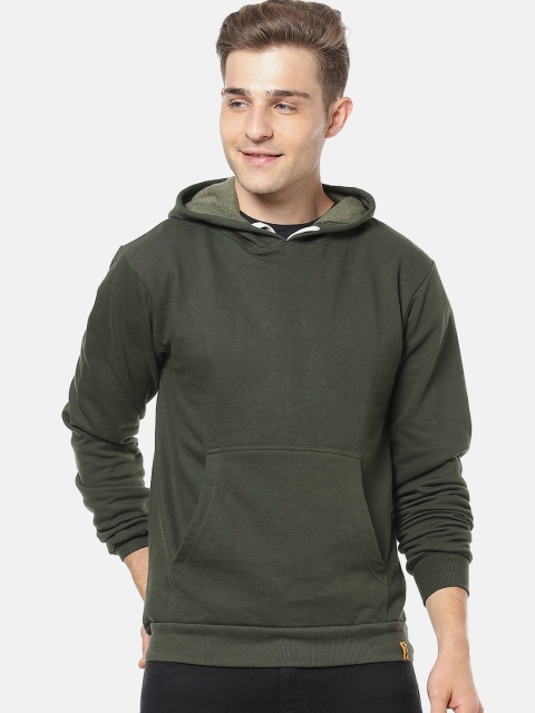 

Campus Sutra Men Olive Green Printed Hooded Sweatshirt