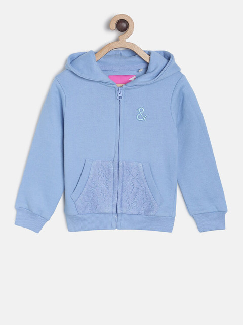 

TALES & STORIES Girls Blue Solid Hooded Sweatshirt