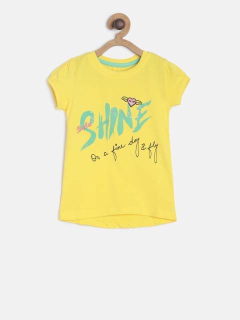 

TALES & STORIES Girls Yellow Printed Round Neck T-shirt
