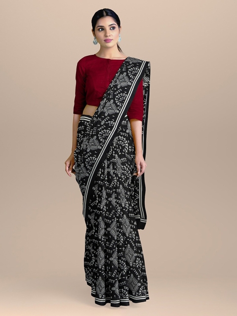 

BharatSthali Black & Grey Pure Cotton Printed Handloom Sustainable Saree