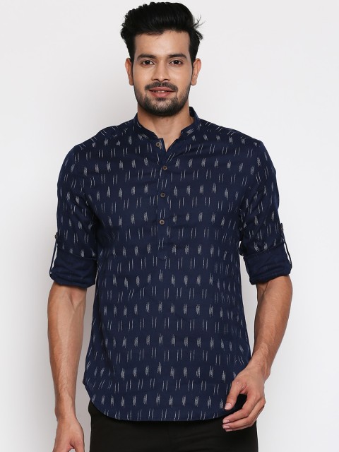 

indus route by Pantaloons Men Navy Blue Printed Straight Kurta