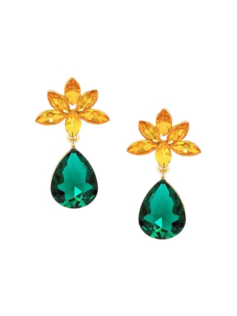 

TOKYO TALKIES X rubans FASHION ACCESSORIES Gold-Plated & Green Floral Drop Earrings
