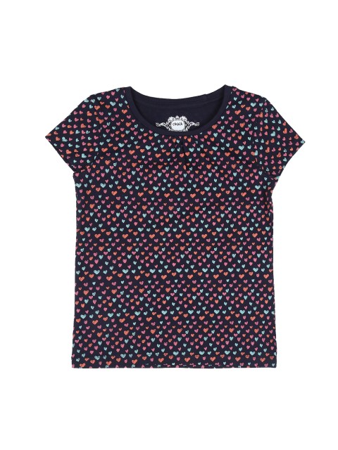 

CHALK by Pantaloons Girls Navy Blue Printed Polo Collar Pure Cotton T-shirt