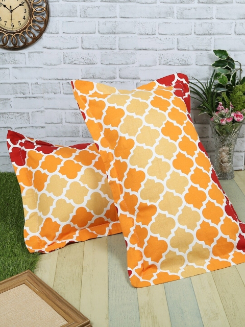 Soumya Set of 2 Beige & Orange Printed Pillow Covers