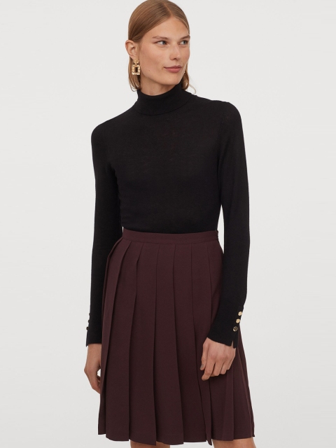 

H&M Women Burgundy Solid Pleated Skirt