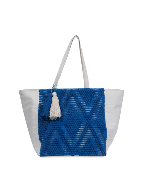 

Diwaah Blue & White Self Design Tote Bag