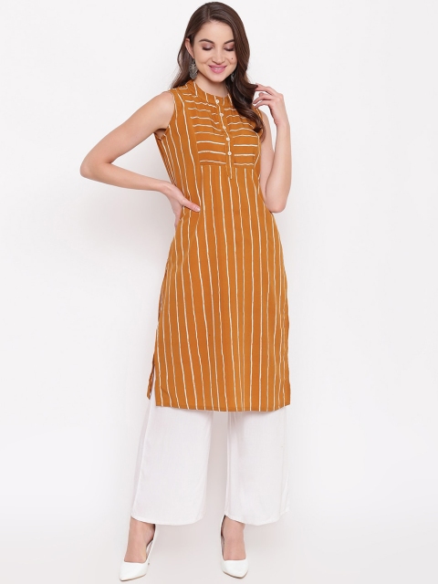 

Napra Women Mustard Yellow & White Striped Straight Kurta